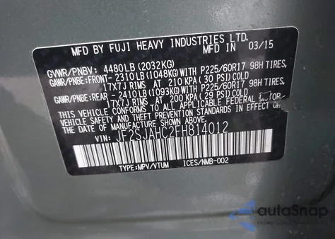 2015 Subaru Forester 2.5I Limited из США, поврежденный, VIN JF2SJAHC2FH814012